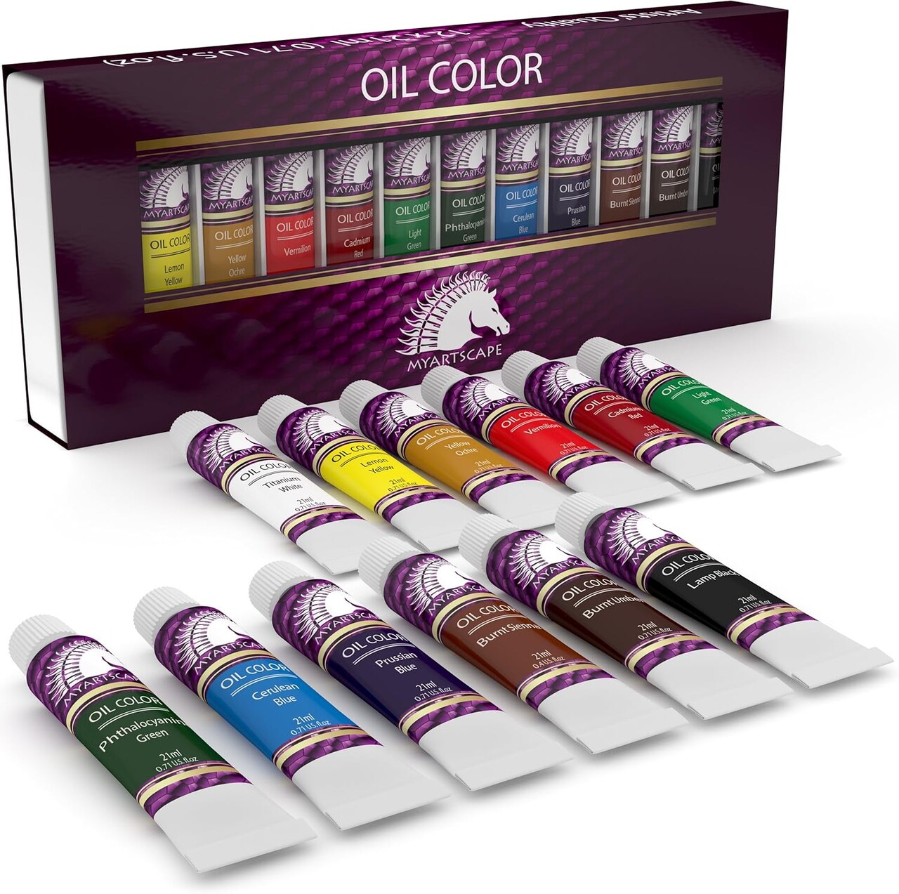 Oil Paint Set - 21ml x 12 Tubes - Artist Quality - Lightfast - Heavy Body - Highly Pigmented Oil-based Colors - Excellent Coverage - Professional Painting Supplies